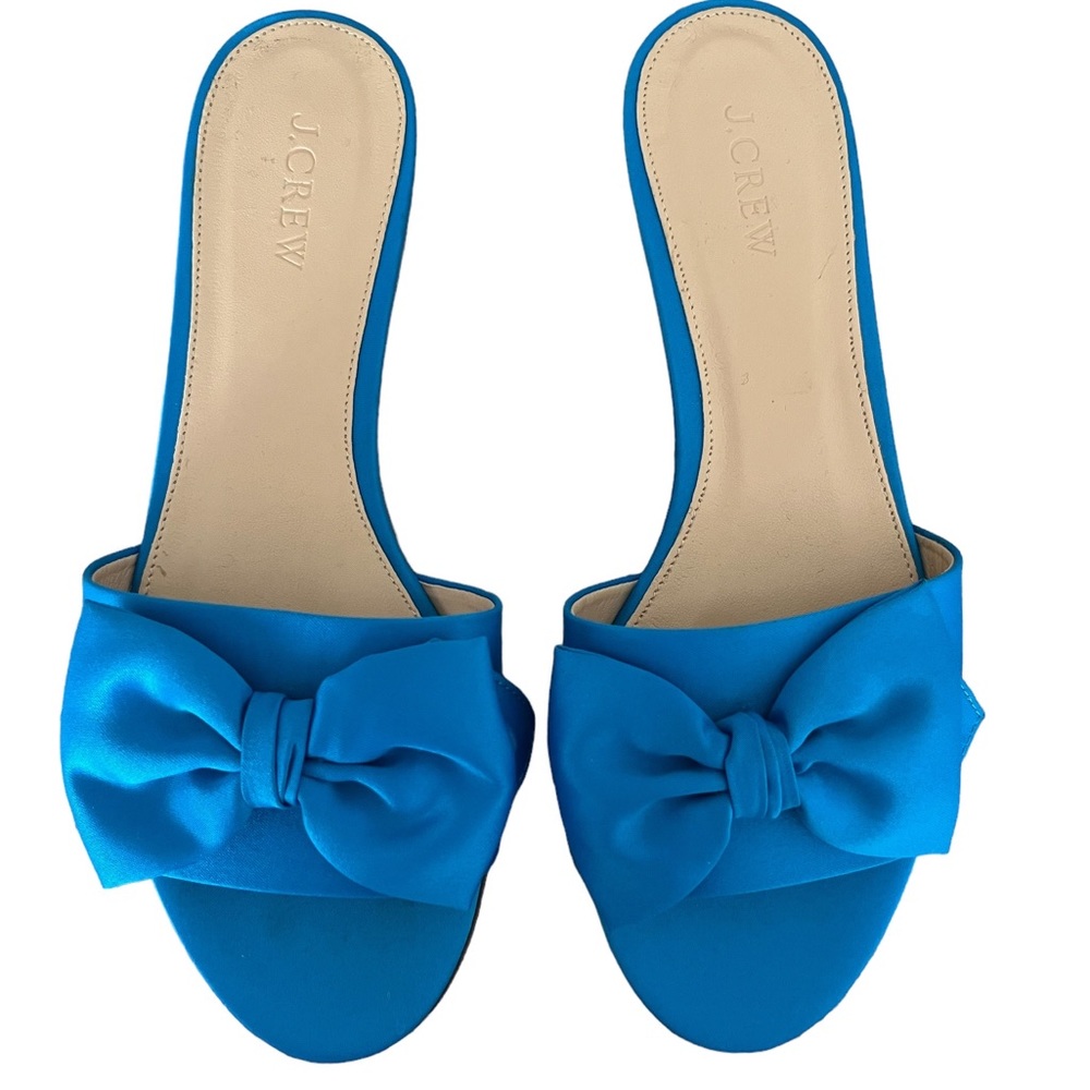 J.CREW Satin slide sandals with bow BRAZILIAN BLUE in great condition.